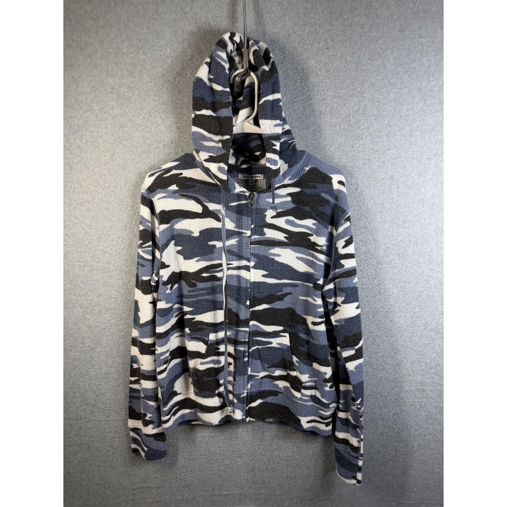 Theo & Spence Hoodie Men's Medium Blue Camo Thermal Full Zip Knit Lightweight